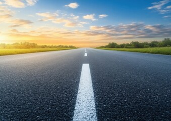 Naklejka premium An empty road through a valley with mountains in the background