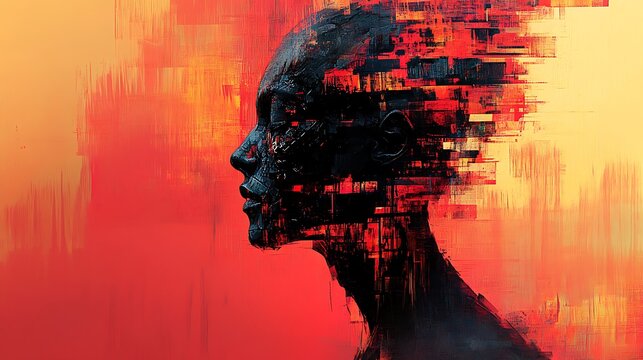 Glitch art's cybernetic malfunction, where glitched cyborgs and distorted androids redefine the boundaries of technology and humanity. The glitched malfunction delves into the transhumanist 