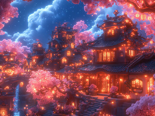 Obraz premium Dreamy Futuristic Cityscape, A Serene World of Floating Islands and Glowing Clouds