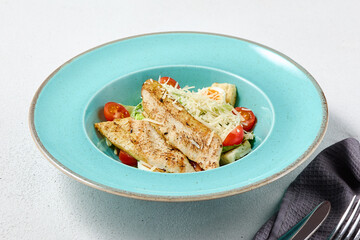 Vibrant Caesar Salad with Grilled Chicken Crisp Visual Delight in Modern Stock Photography
