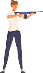 Female soldier practicing shooting skills with an assault rifle during military training exercise, promoting firearm safety and preparedness