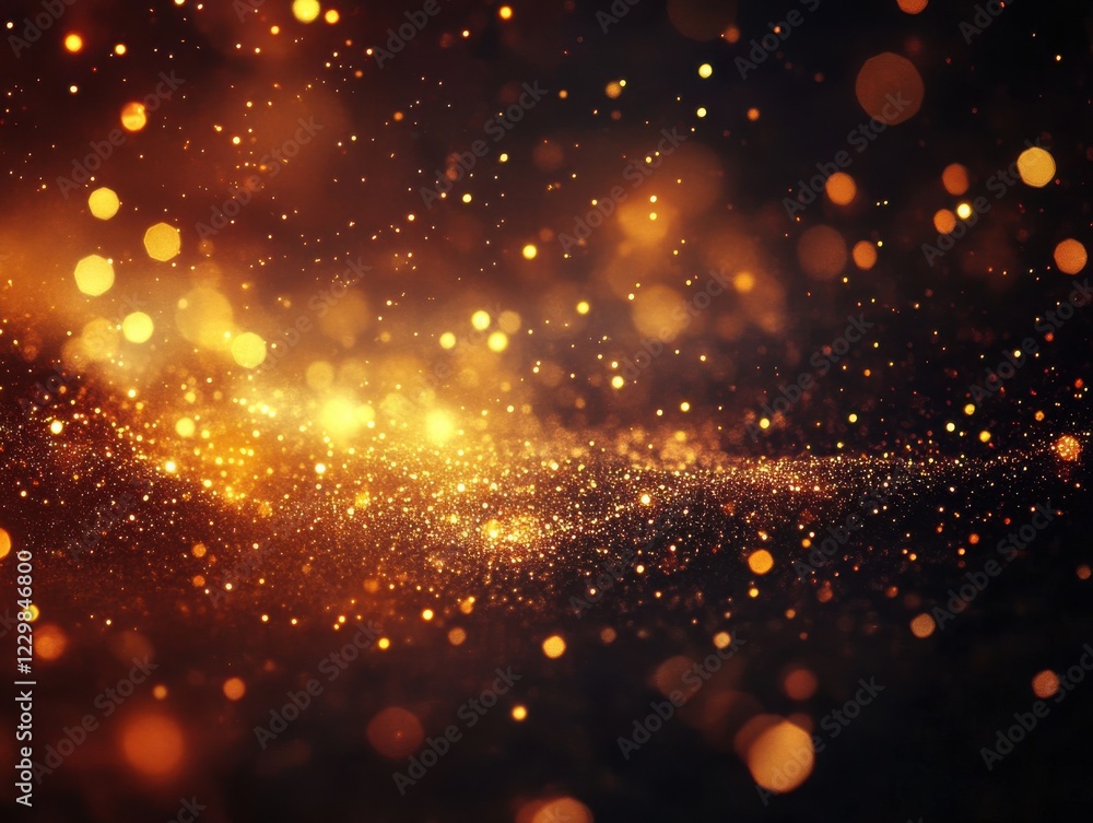 Poster golden sparkle dust in a dark background creating a magical and glowing effect for design projects a