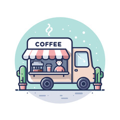 Coffee truck illustrations with various designs, perfect for branding, logos, and promotional use