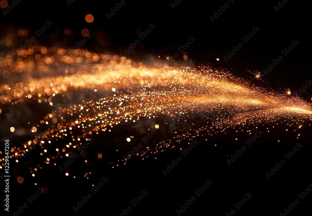 Poster golden sparkling particles on a black background creating a magical and dreamy atmosphere for variou