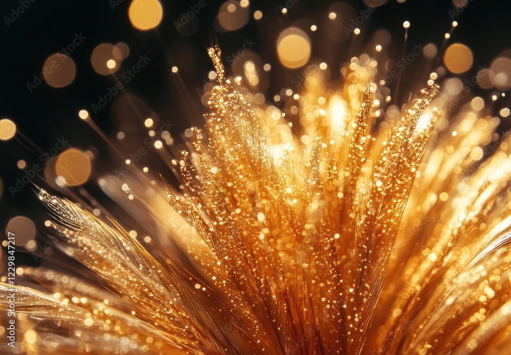 Poster golden sparkles and bokeh lights on dark background creating a magical and dreamy atmosphere for art