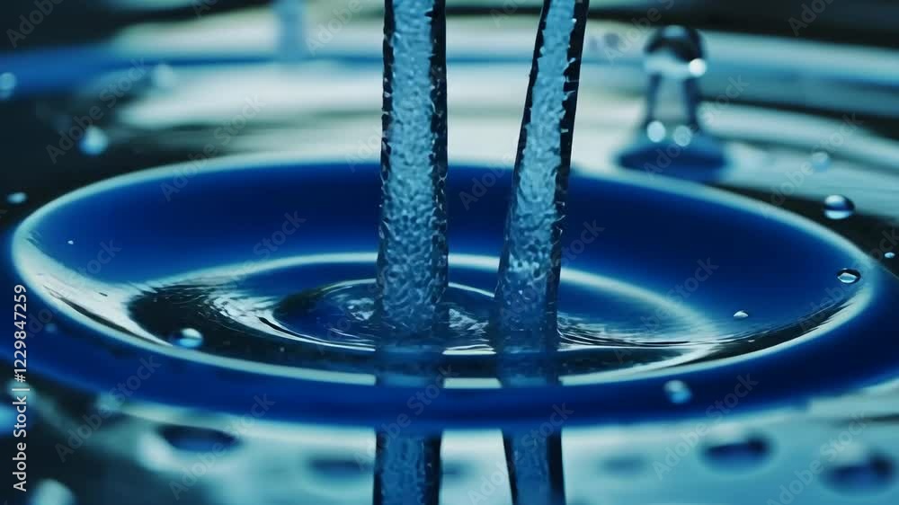 Poster water droplets creating ripples on a blue surface in a tranquil setting during daylight