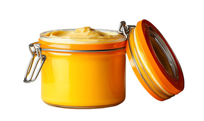 Close Up of Creamy Yellow Butter in Orange Glass Jar on Black Ba