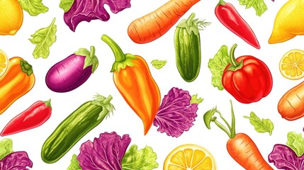 Vibrant Fruit and Vegetable Seamless Pattern Design