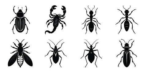 Set of insects silhouettes. Vector illustrations poisonous insects isolated on white background