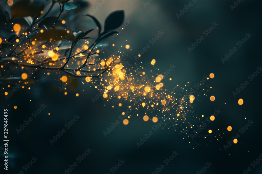 Aufkleber glowing fractal pattern swirling through branches in a mystical forest during twilight