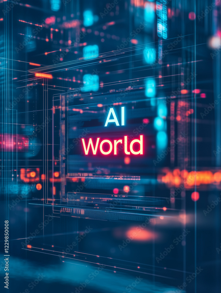 Aufkleber minimalist digital interface showcasing ai world projection in a futuristic data environment