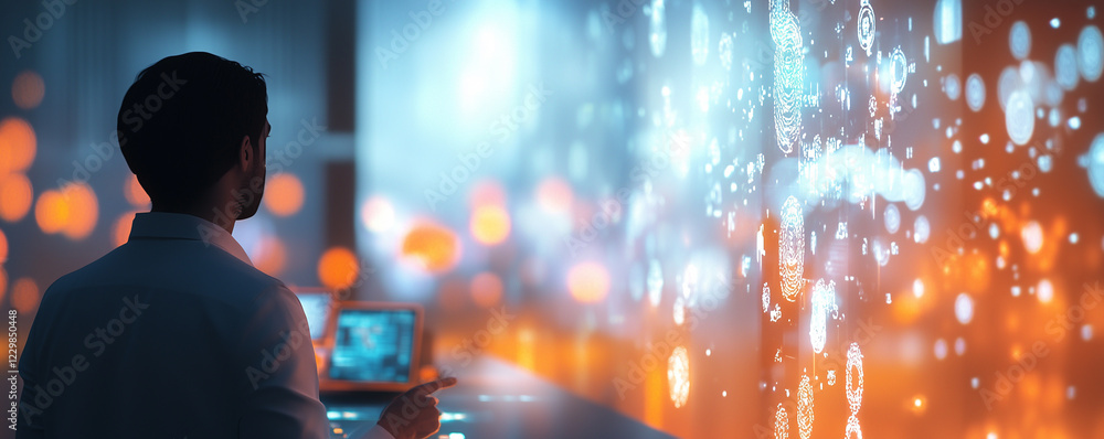 Aufkleber interactive holographic interface showcasing advanced technology in a modern workspace during late e