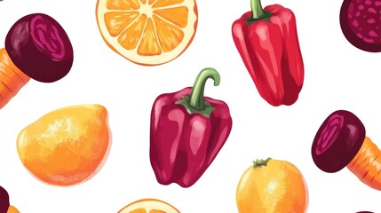 Vibrant Fruit and Vegetable Seamless Pattern Design