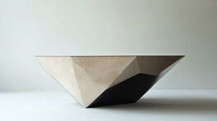 Minimalist geometric table with neutral tones and a stark modern design aesthetic