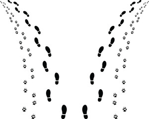 Footprints of man and dog , turn right or left	