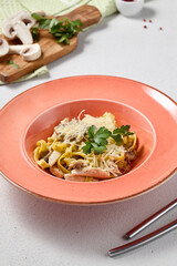 Creamy Mushroom Fettuccine in Elegant Pastel Tones