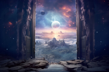Fototapeta premium Door Gate Otherworldly Dimension Fantastic Landscape Surrealist
