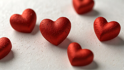 Obraz premium red color shiny 3d heart shapes in white background 