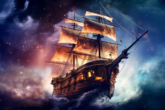 Pirates Ship Otherworldly Dimension Fantastic Cosmic Surrealist