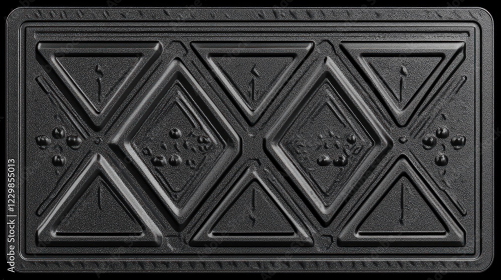 Poster abstract dark gray textured rectangular panel with geometric shapes and embossed details.