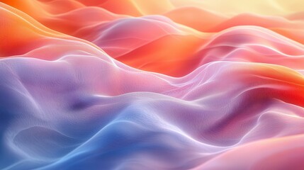 Obraz premium Vibrant undulating waves creating a surreal landscape with soft gradients of red, orange, and blue hues under warm light.