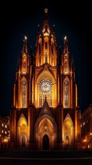 Fototapeta premium Gothic Urban Vibes Majestic Gothic Cathedral Illuminated at Night