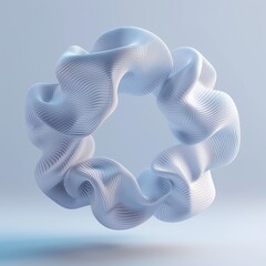 Abstract 3D composition with geometric inflatable shapes on a light blue background. A futuristic sci-fi atmosphere with smooth white and gray tones.