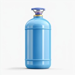 compressed gas cylinder with a safety cap and a bright blue surface, placed on a clean white background