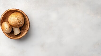 Fresh Brown Mushrooms in Wooden Bowl on Textured Background
