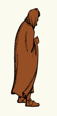 Vector drawing. Ancient man. Side view