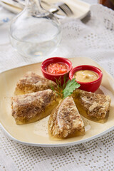 Elegant Food Photography Jellied Meat with Mustard and Horseradish on a Rustic Plate