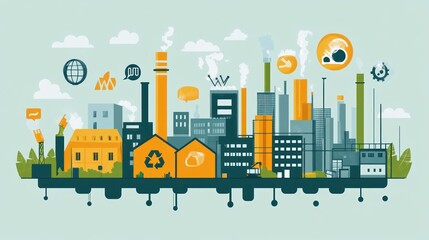 Obraz premium Industrial city with pollution and recycling.