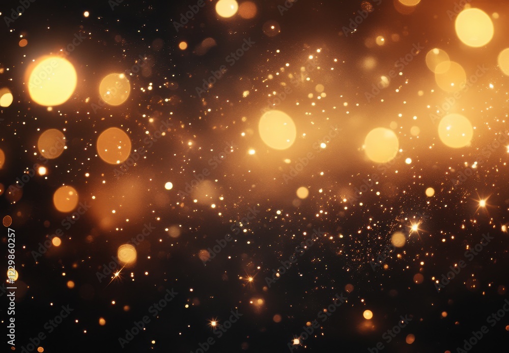 Poster shimmering golden bokeh effect with soft glows and sparkles on a dark background for elegant and fes