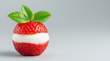 Fresh Strawberry Filled with Creamy White Filling and Mint Garnish