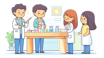 Doctors and patients discussing medication.