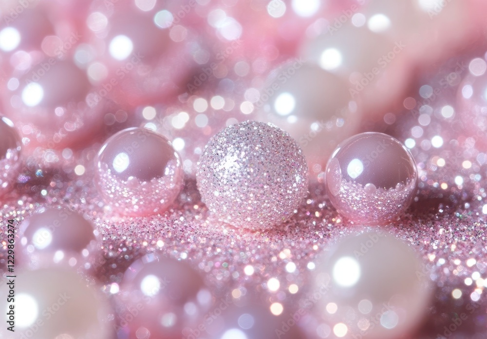 Poster soft pink pearls and glittering orbs on sparkling background creating a dreamy and elegant atmospher
