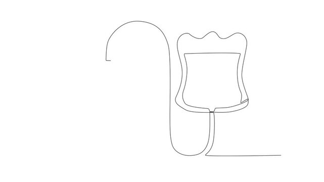 Continuous one line drawing blood bag vector Video, IV bag in trendy flat style. Blood bag. Video Single line draw design vector graphic illustration