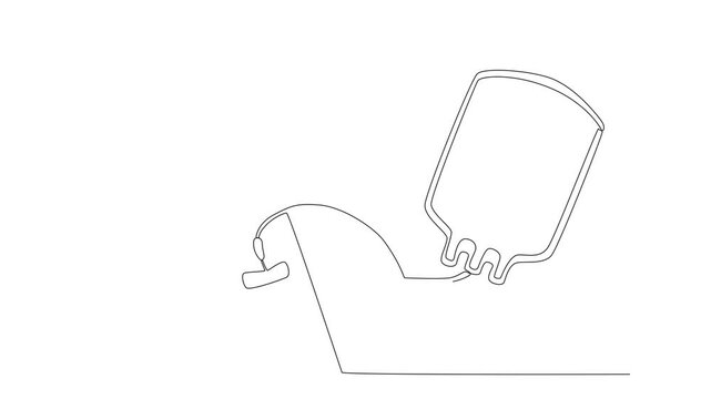 Continuous one line drawing blood bag vector Video, IV bag in trendy flat style. Blood bag. Video Single line draw design vector graphic illustration