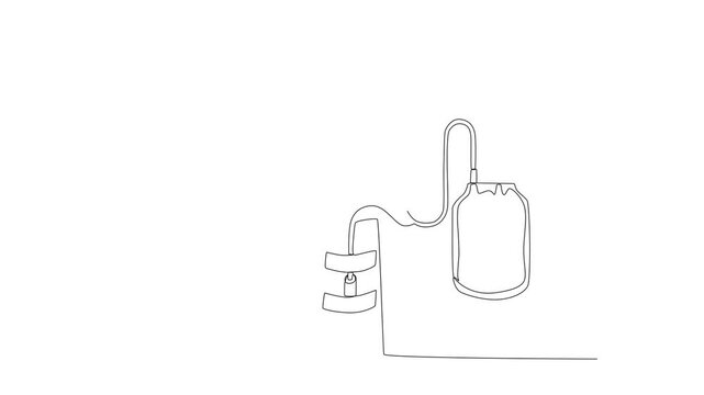 Continuous one line drawing blood bag vector Video, IV bag in trendy flat style. Blood bag. Video Single line draw design vector graphic illustration