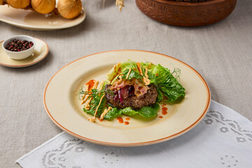 Gourmet Beefsteak with Lettuce A Study in Elegant Culinary Presentation