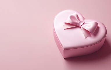 heart-shaped gift box with a satin bow, placed on a soft pink gradient background. Valentines Day and 8 March theme
