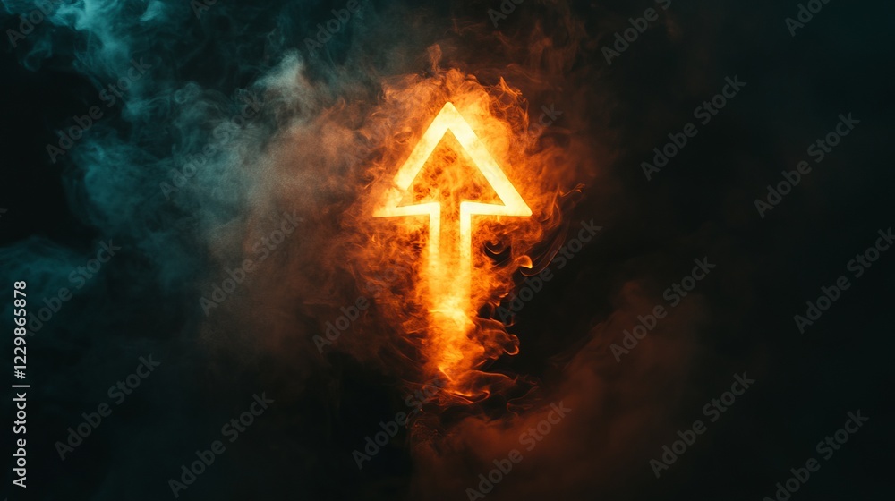 Poster fiery arrow symbol in smoky background - dynamic graphic design element
