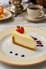 Elegant Slice of Classic Cheesecake with Minimalist Presentation