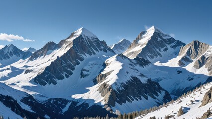 Obraz premium A majestic view of snow-covered peaks with a clear blue sky