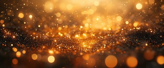 Obraz premium Sparkling Golden Light Particles Creating Magical Atmosphere for Festive Celebrations and Special Occasions in a Dreamy Background with Shimmering Effects