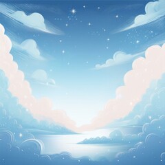 creative magical fairytale fantasy clouds border frame with stars and glowing background; Graphic resource