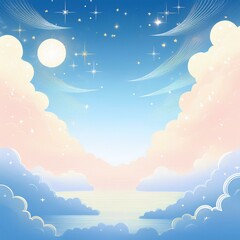 Fototapeta premium creative magical fairytale fantasy clouds border frame with stars and glowing background; Graphic resource