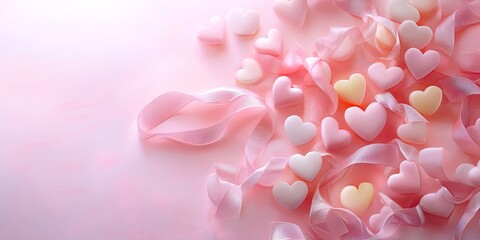 Obraz premium Sweet Border of Candy Hearts and Ribbons Perfect for Valentines Day Design