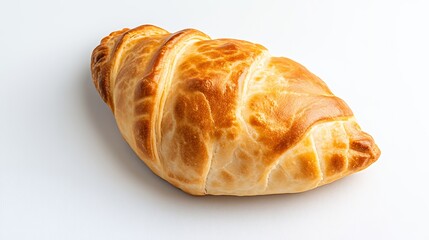 Golden Brown Flaky Croissant on White Background. Freshly Baked Pastry for Breakfast
