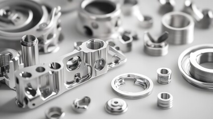 Close-up of Shiny Metal Parts on a White Surface